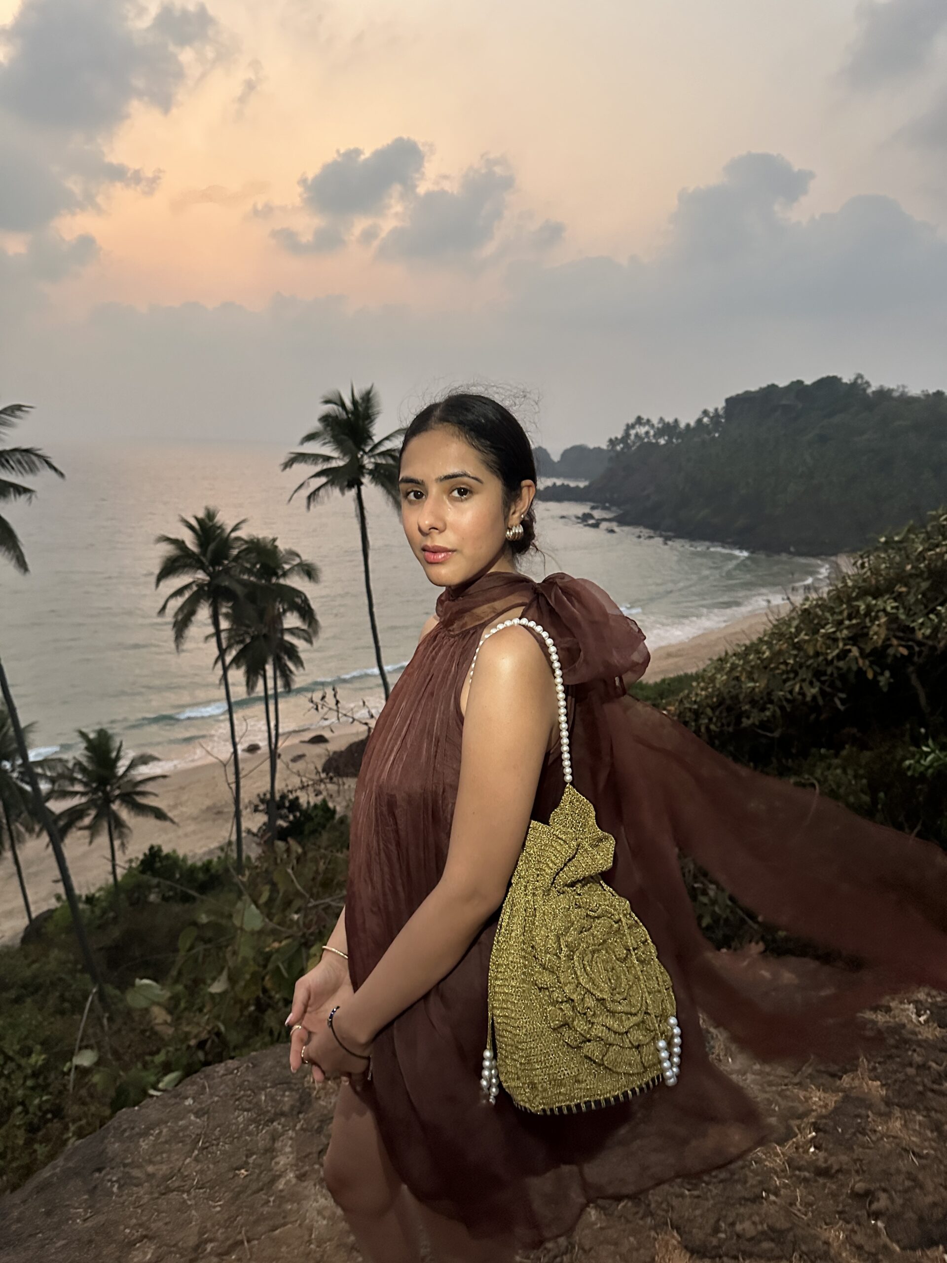 sweet sunset chocolate micro bow dress